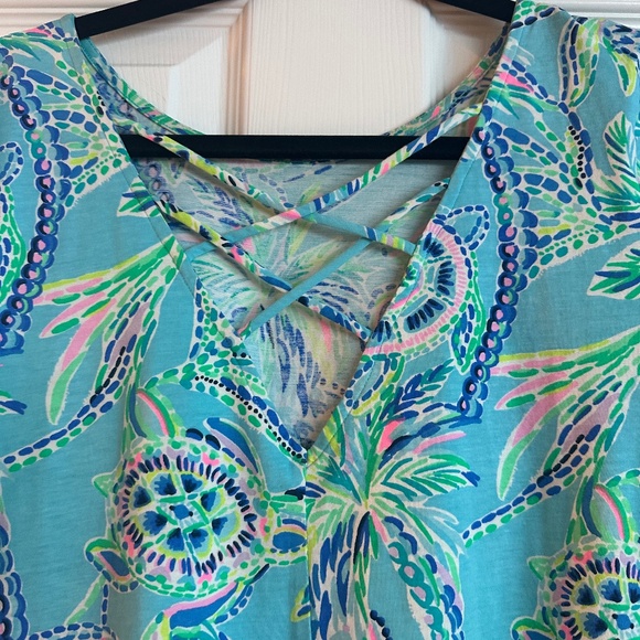 Lilly Pulitzer Kimi Cotton Swing Dress Bermuda Blue Turtle Size L - Picture 5 of 6